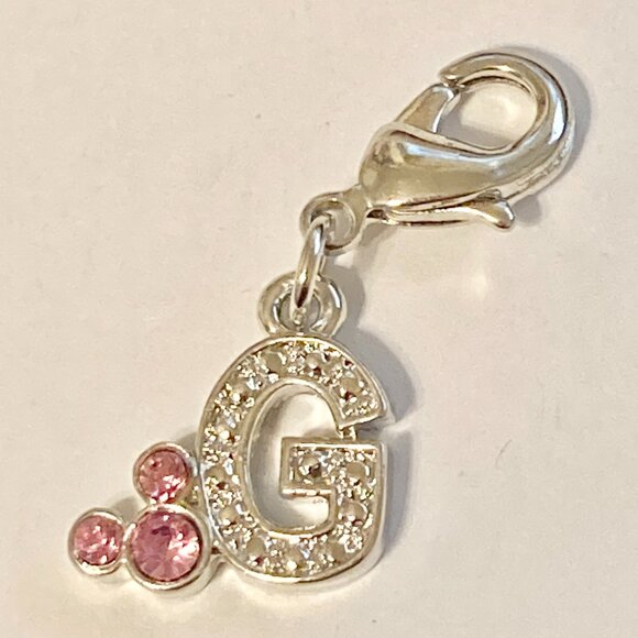 Vintage Disney Pink Crystal Mickey Mouse Ears Charm Clip On Initial Letter G - Picture 5 of 10
